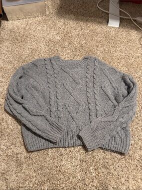 Altar’d State Classic Cable Knit Crewneck Sweater - Gray